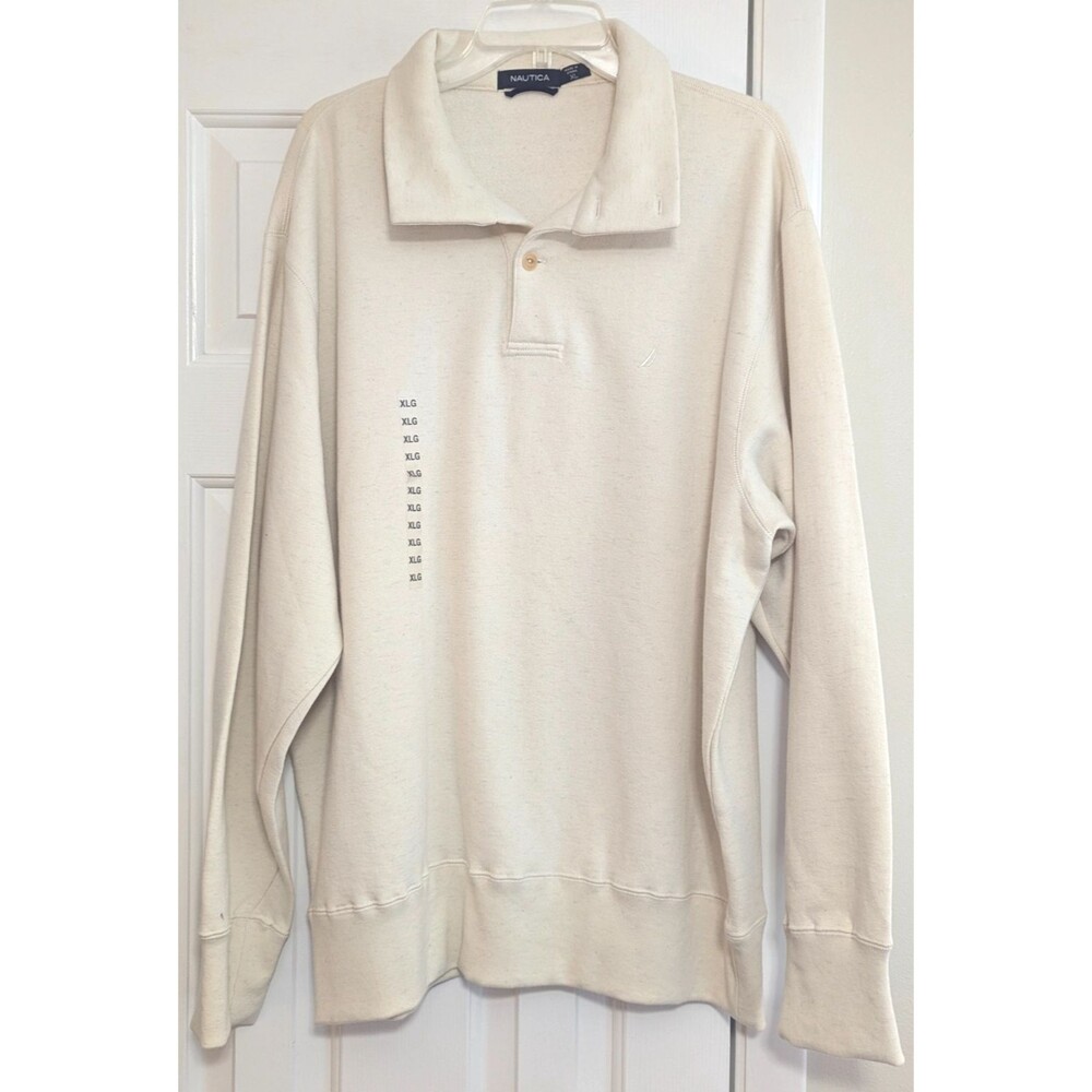 Nautica Men's XL Heavy Sweater Polo Cream Gray Heather Wool Blend NWOT XLG